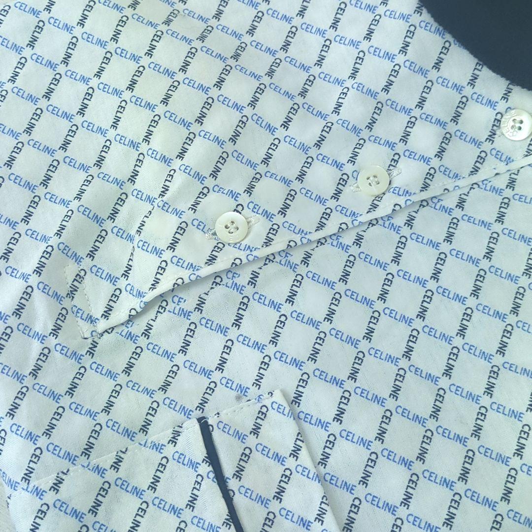 セリーヌ 100% コットン ポロシャツ ホワイト ネイビー ブルー イタリア製