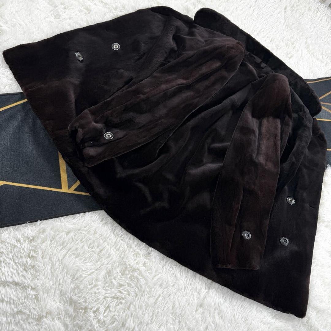 【メンズ】総丈90㎝ シェアードミンク ブラウン系 ファーコート L AA119