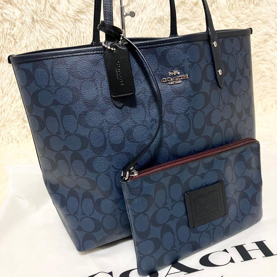 COACH トート シグネチャー リバーシブル ポーチ付き A4収納