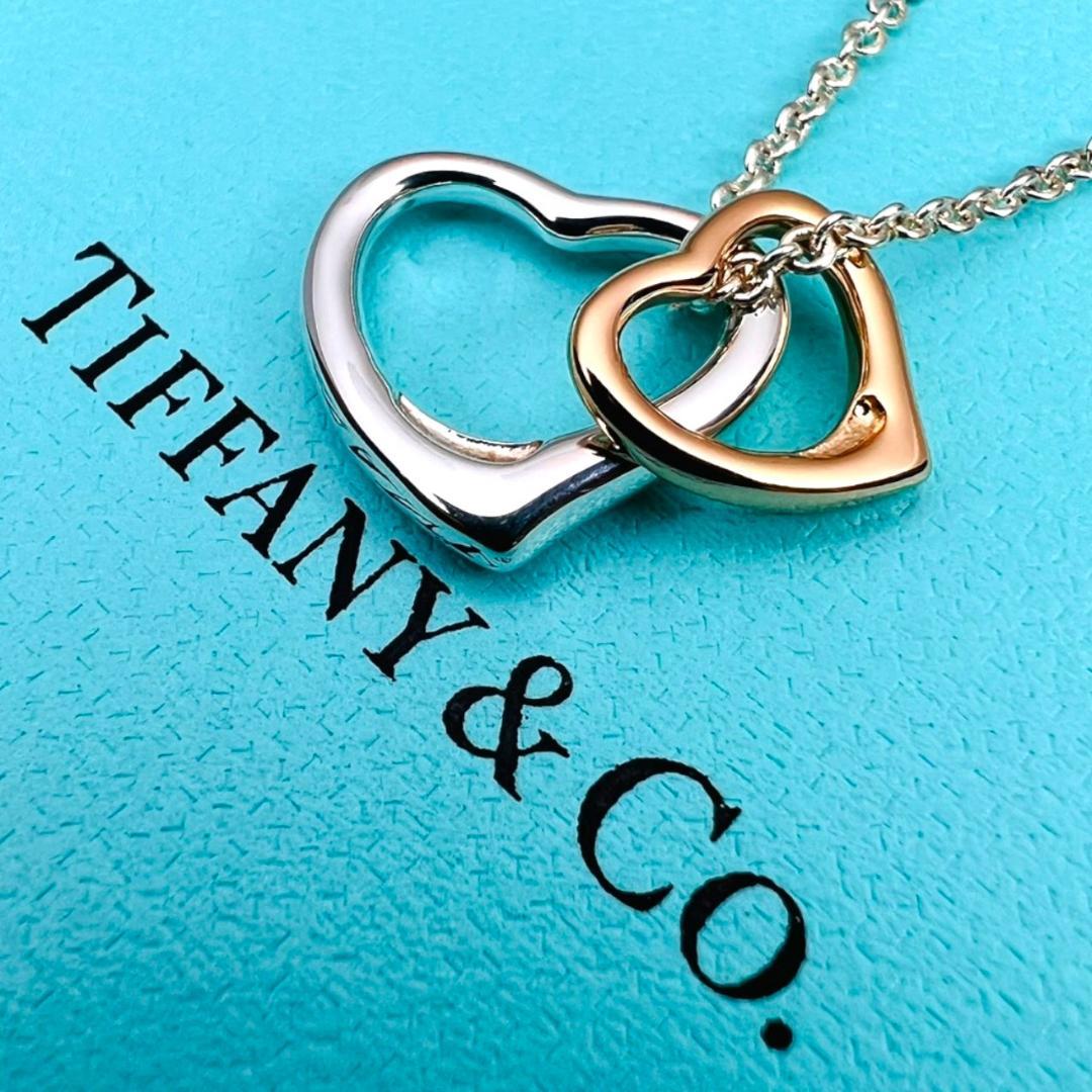【極美品】TIFFANY ネックレス AU750 オープンハート ゴールドコンビ