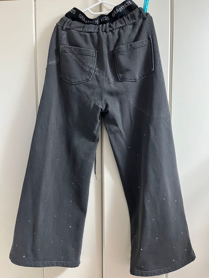 GRANCY ラインストーンデザインレイヤードスウェットパンツ グレー Sサイズ