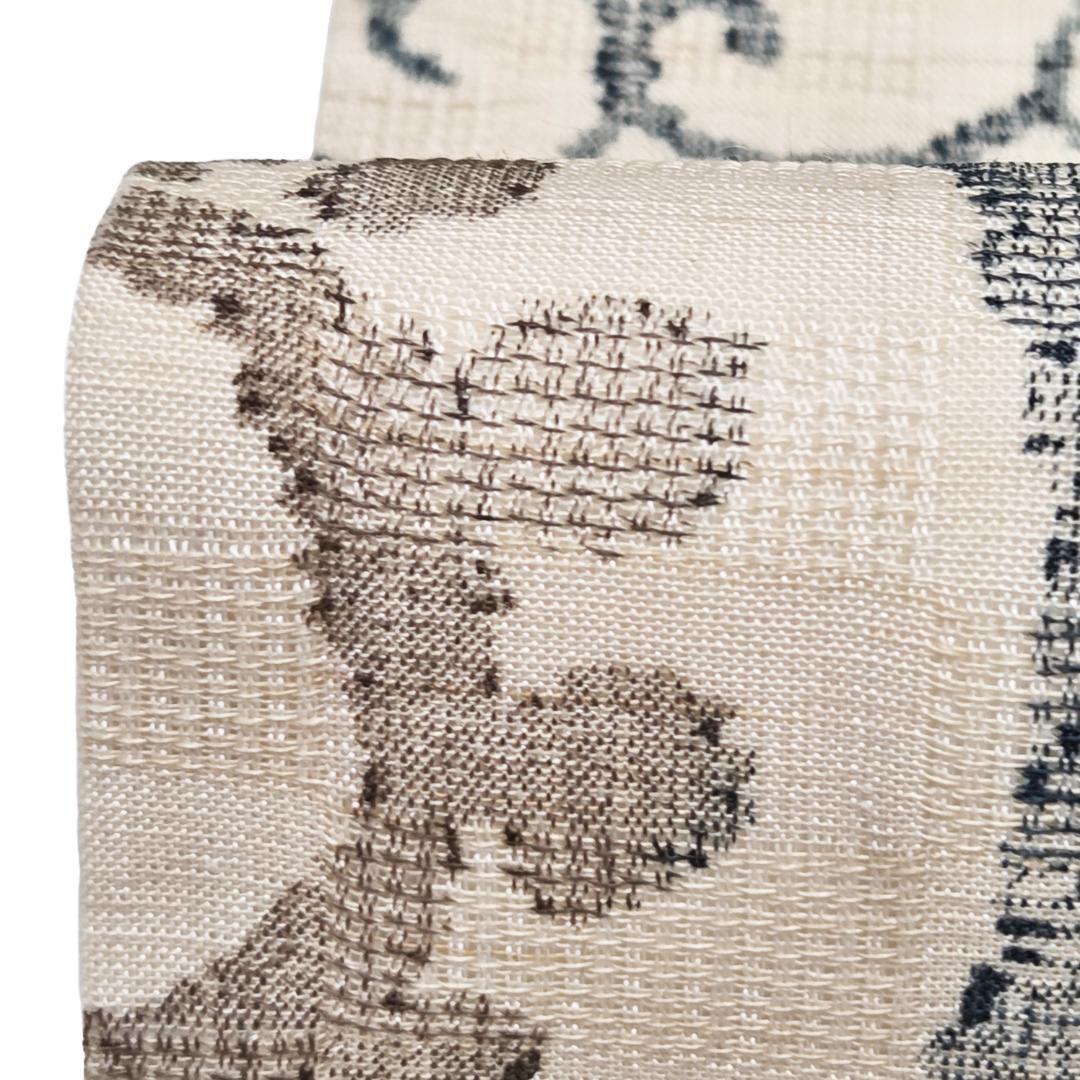 値下げ九寸名古屋帯 小千谷紬 麻 手染め 正絹 抽象文様 花柄 ベージュ色 夏用