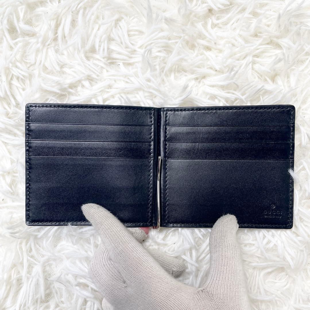 【極美品】グッチ マネークリップ シマ GG ブラック レザー