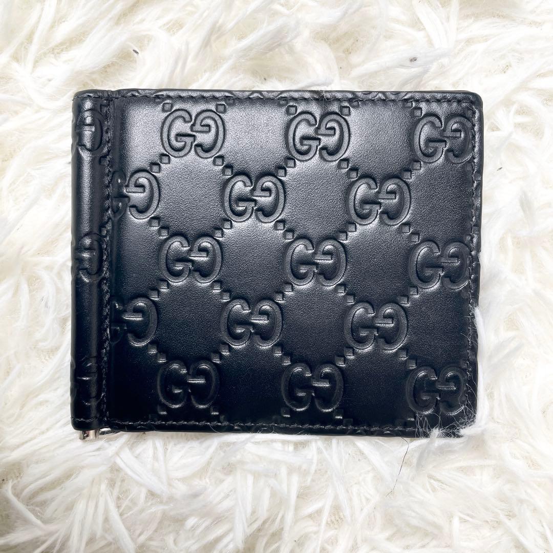 【極美品】グッチ マネークリップ シマ GG ブラック レザー