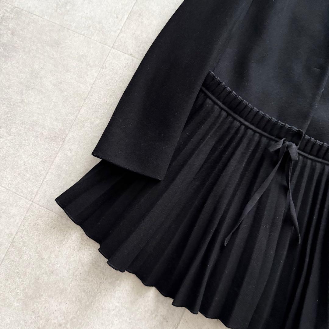 レッドヴァレンティノ　ロングコート　プリーツ　黒　40　切替　 ノーカラ―