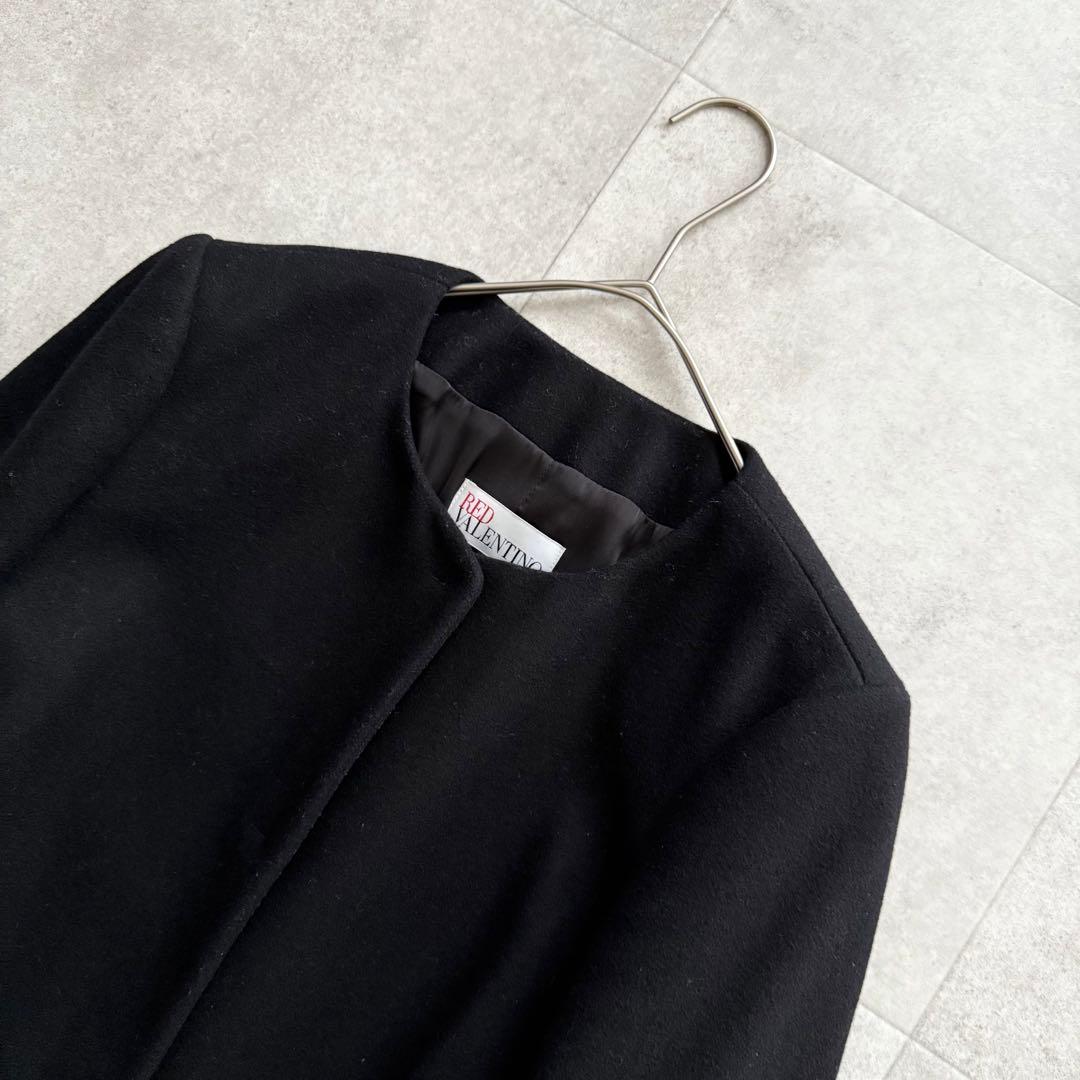 レッドヴァレンティノ　ロングコート　プリーツ　黒　40　切替　 ノーカラ―