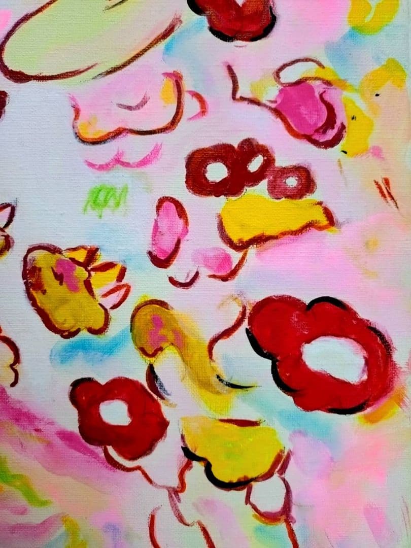 【F6号】ロッカクアヤコ　手描き作品/表裏サイン・裏描き有/油彩/アクリル/額縁