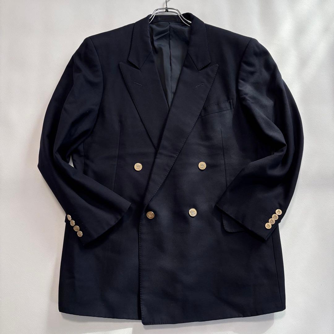 バーバリー 紺ブレ 金ボタン ダブルテーラードジャケット M タスマニアンウール