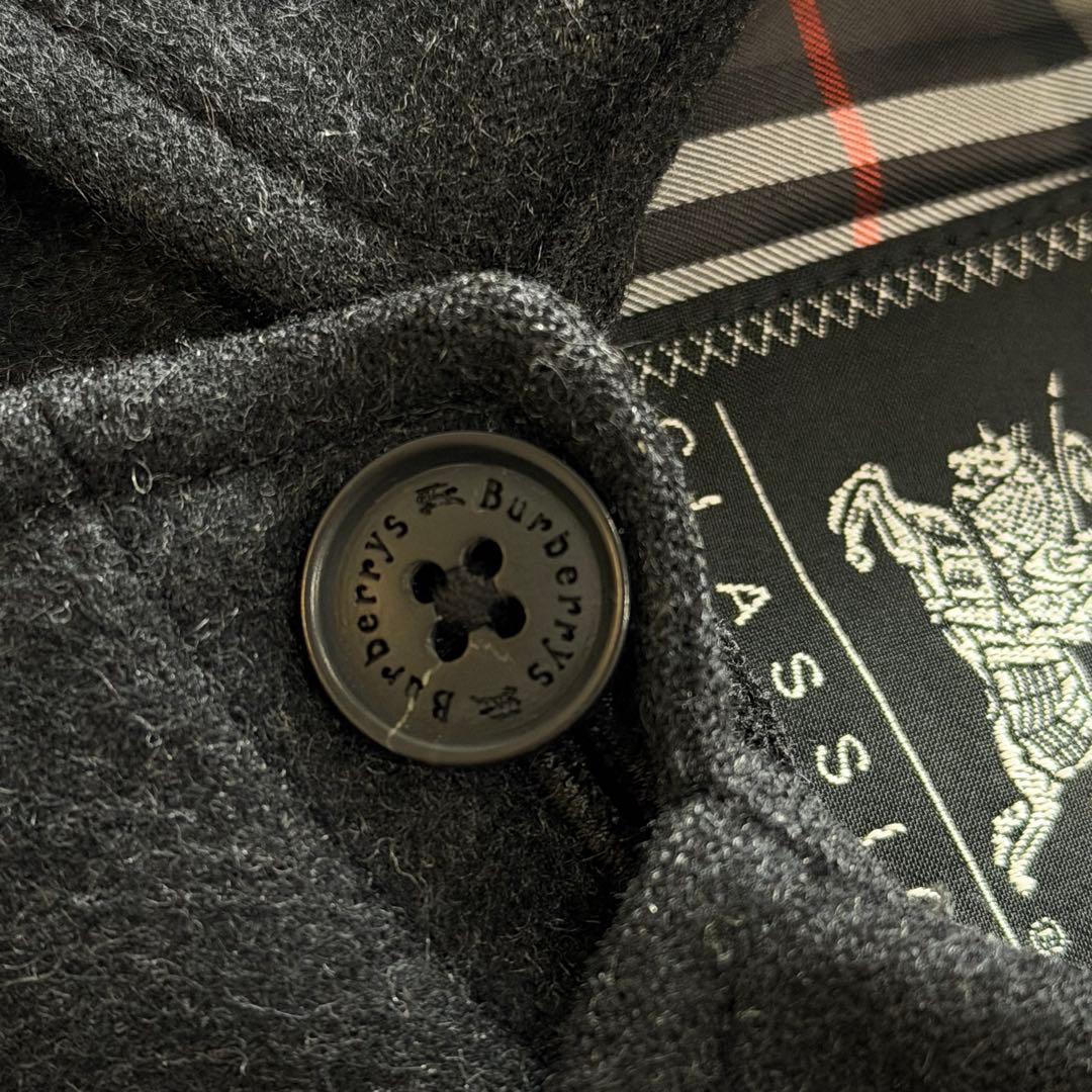 バーバリーズ　ウールコート　ロング　カシミヤ混　チェック　ロゴ刻印釦　グレー　M