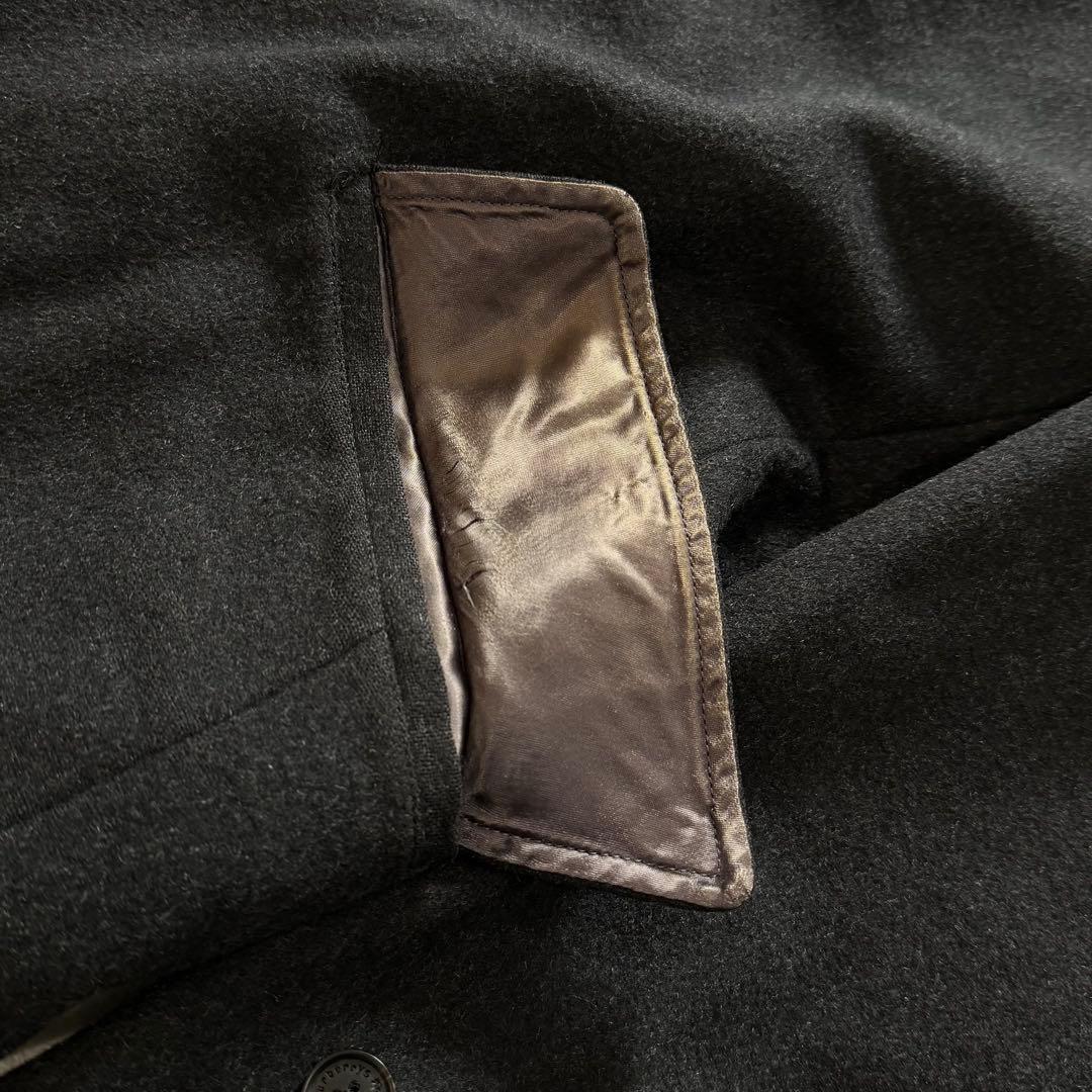 バーバリーズ　ウールコート　ロング　カシミヤ混　チェック　ロゴ刻印釦　グレー　M