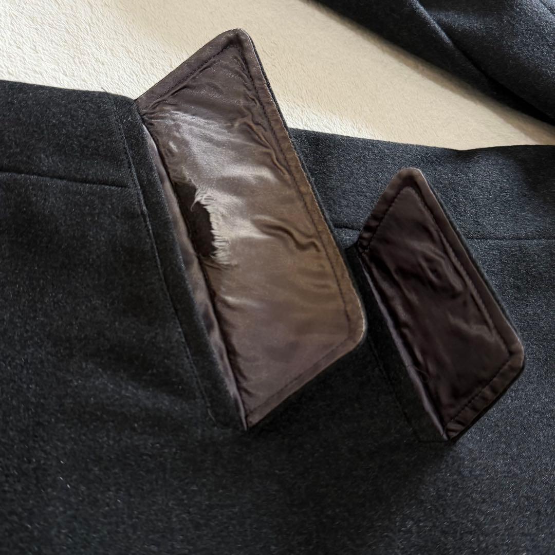 バーバリーズ　ウールコート　ロング　カシミヤ混　チェック　ロゴ刻印釦　グレー　M