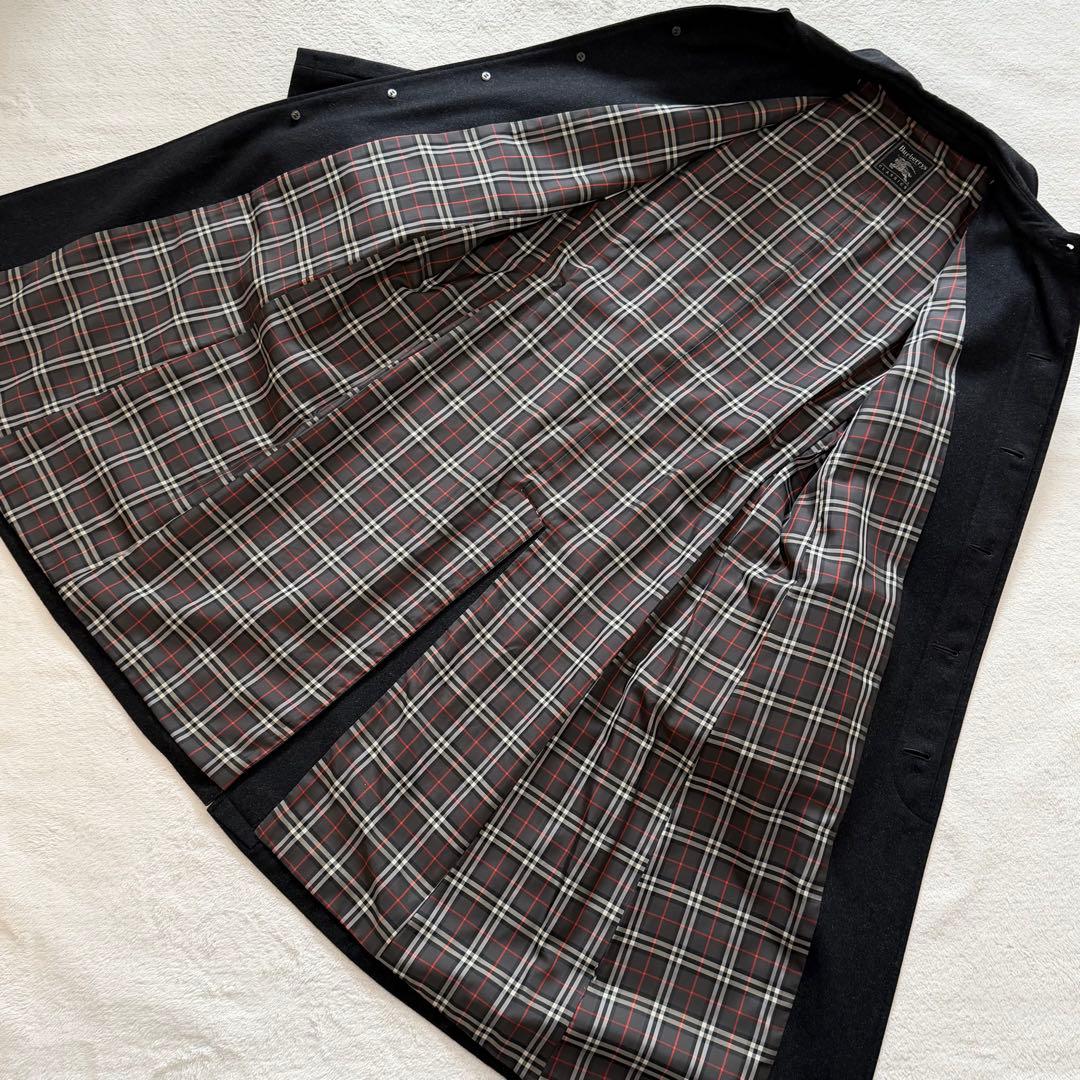 バーバリーズ　ウールコート　ロング　カシミヤ混　チェック　ロゴ刻印釦　グレー　M