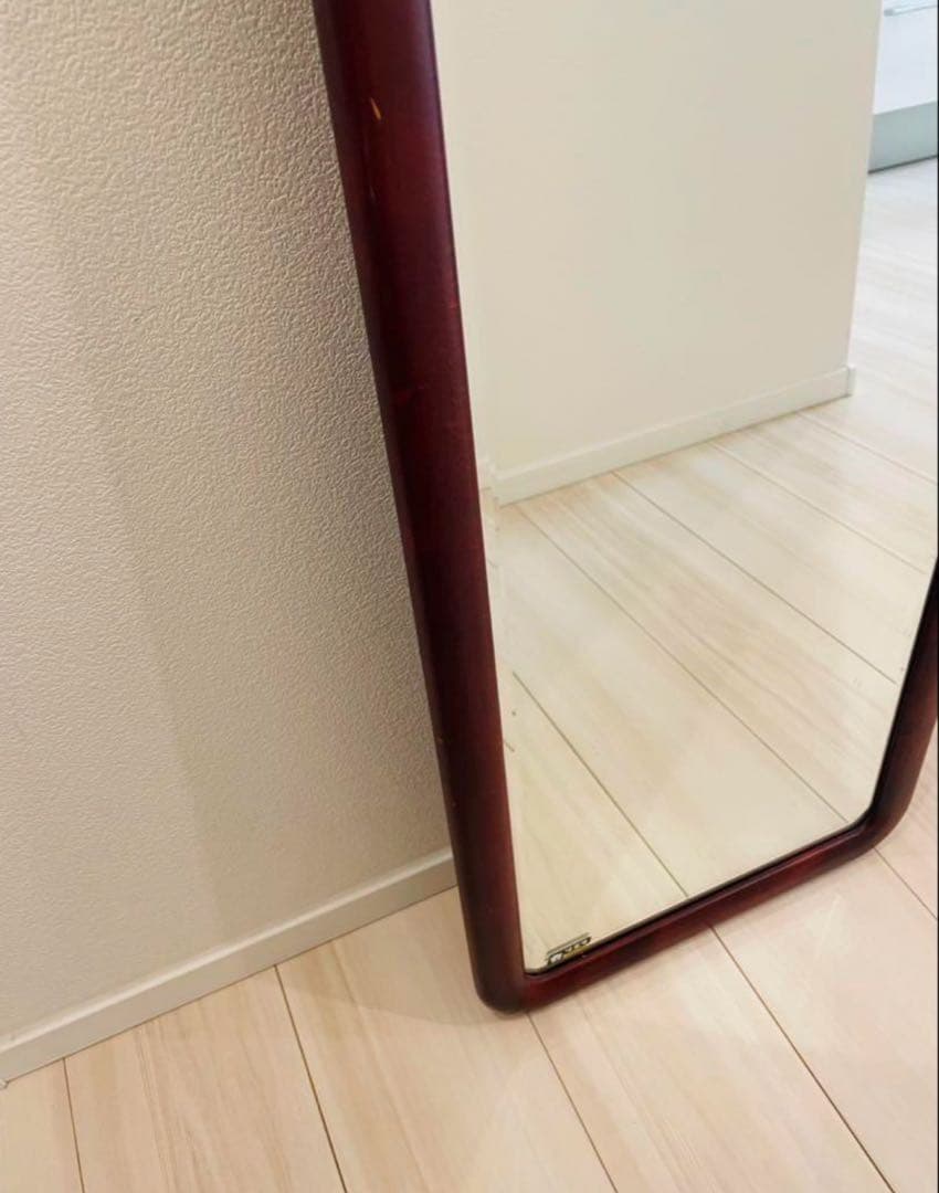 アーチ型スタンドミラー ブラウン 木製