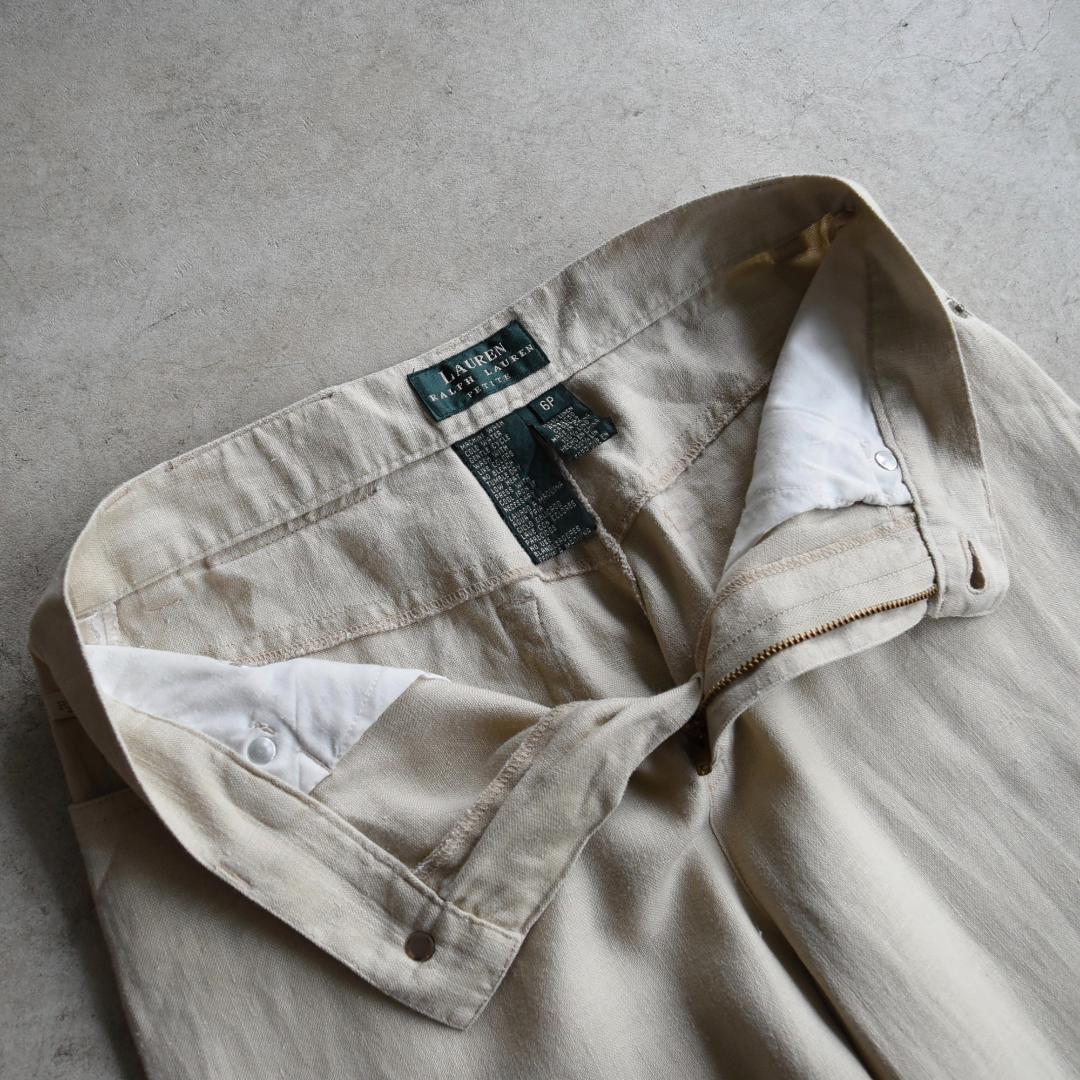 90s ラルフローレン 高級 リネン パンツ 6 スラックス USA