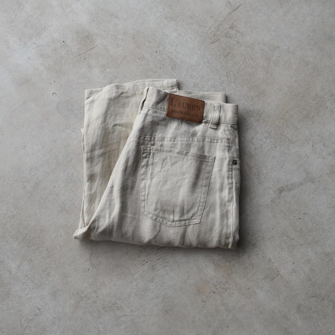 90s ラルフローレン 高級 リネン パンツ 6 スラックス USA