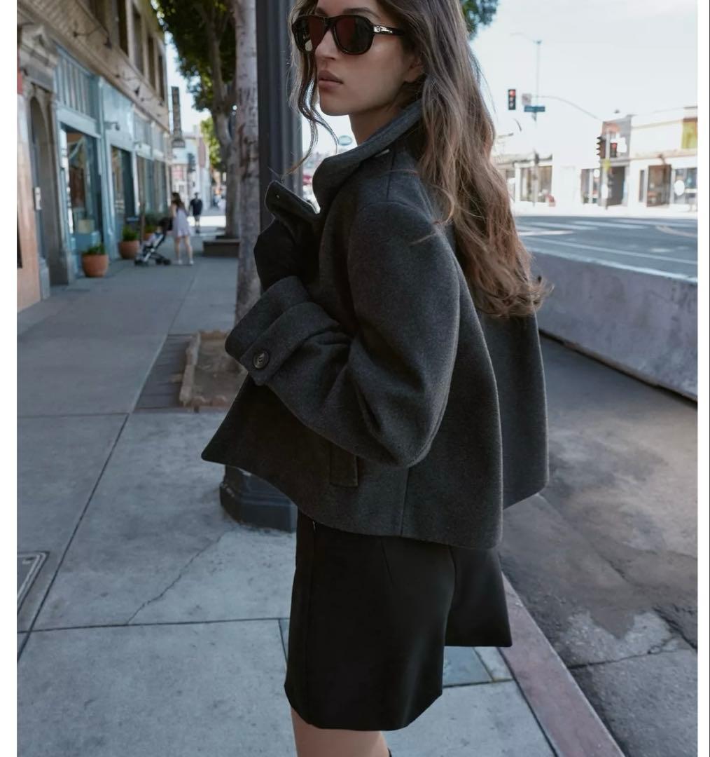 ZARA ハイネックショートコート グレー