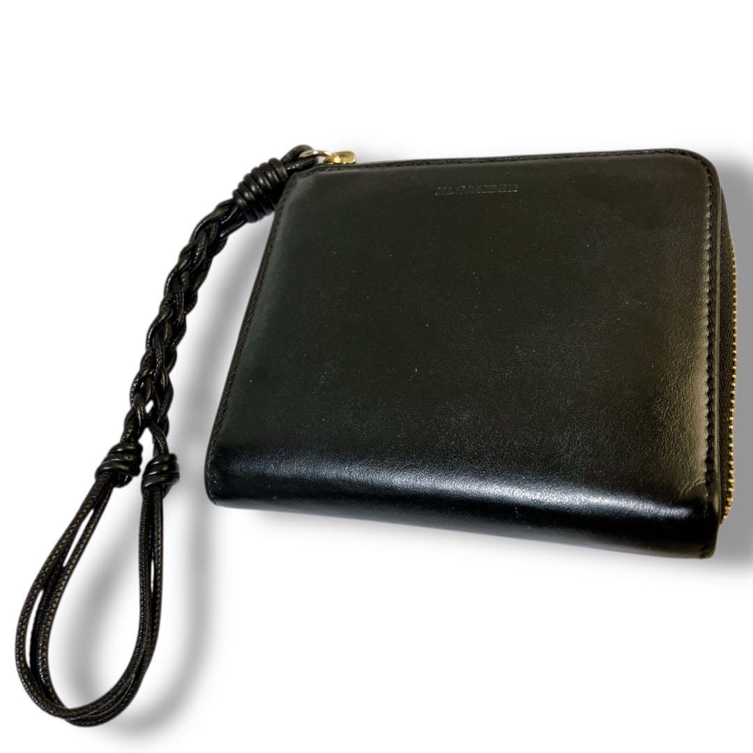 ジルサンダー イタリア製 L字ファスナー レザー ミニウォレット ブラック 黒