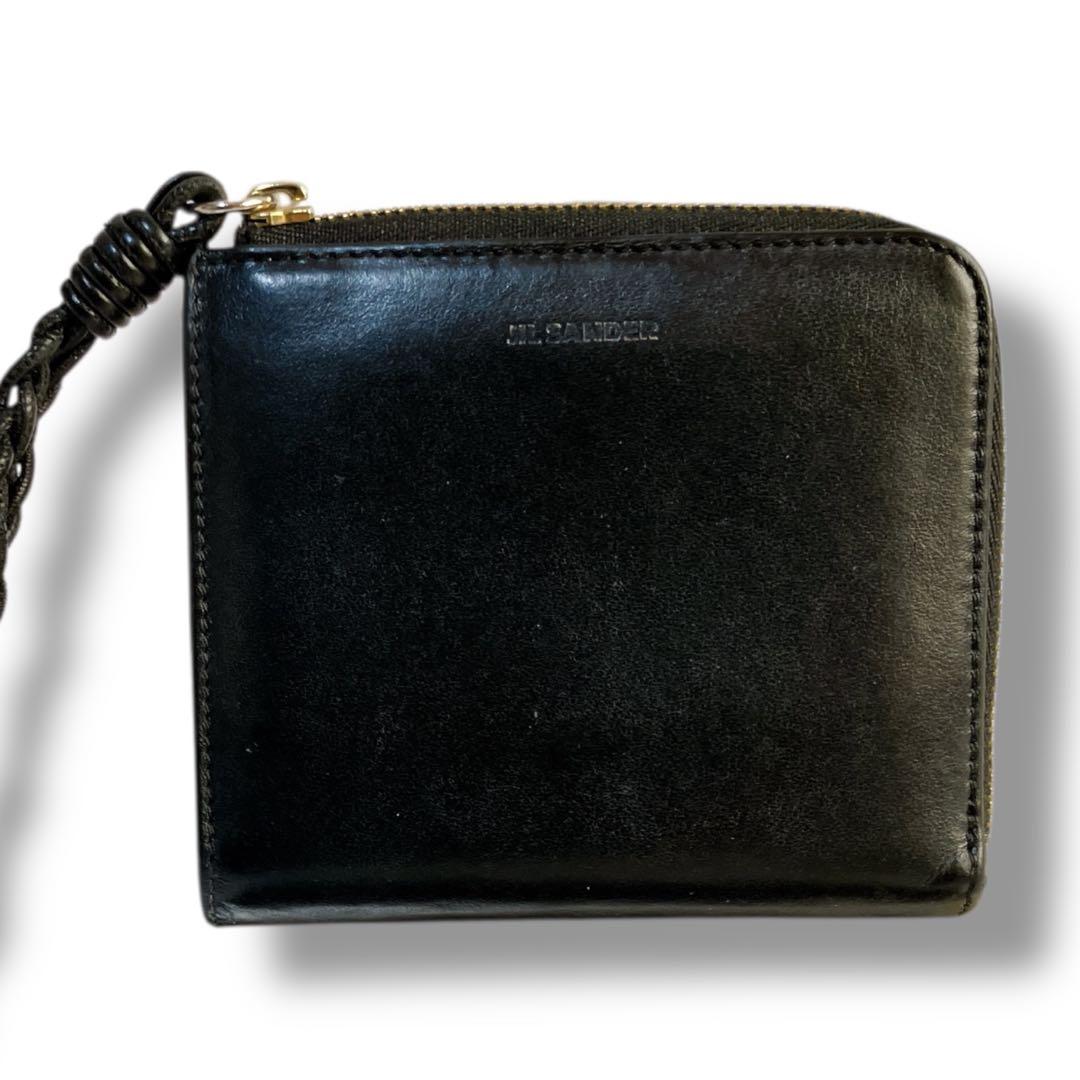 ジルサンダー イタリア製 L字ファスナー レザー ミニウォレット ブラック 黒