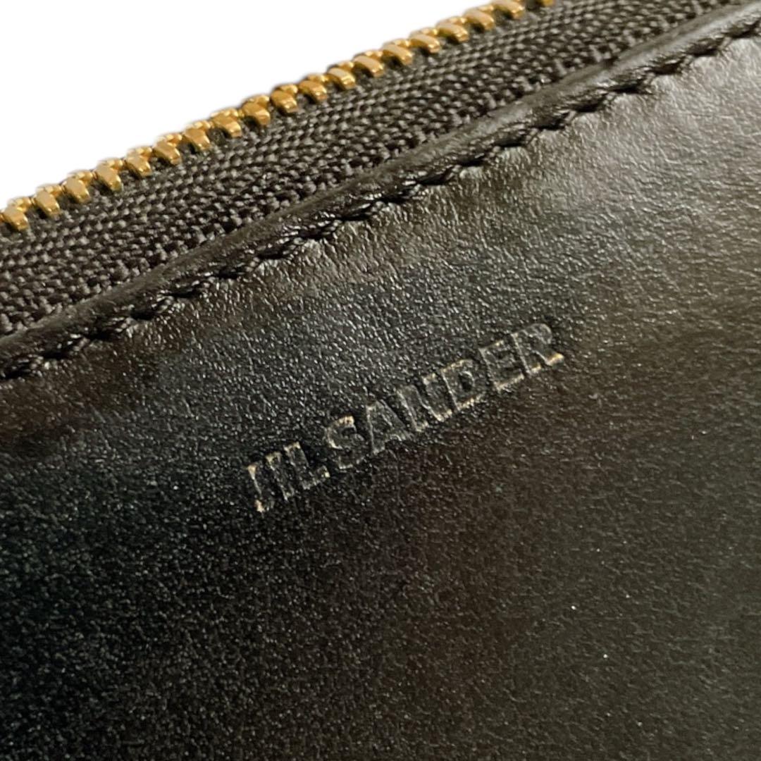 ジルサンダー イタリア製 L字ファスナー レザー ミニウォレット ブラック 黒