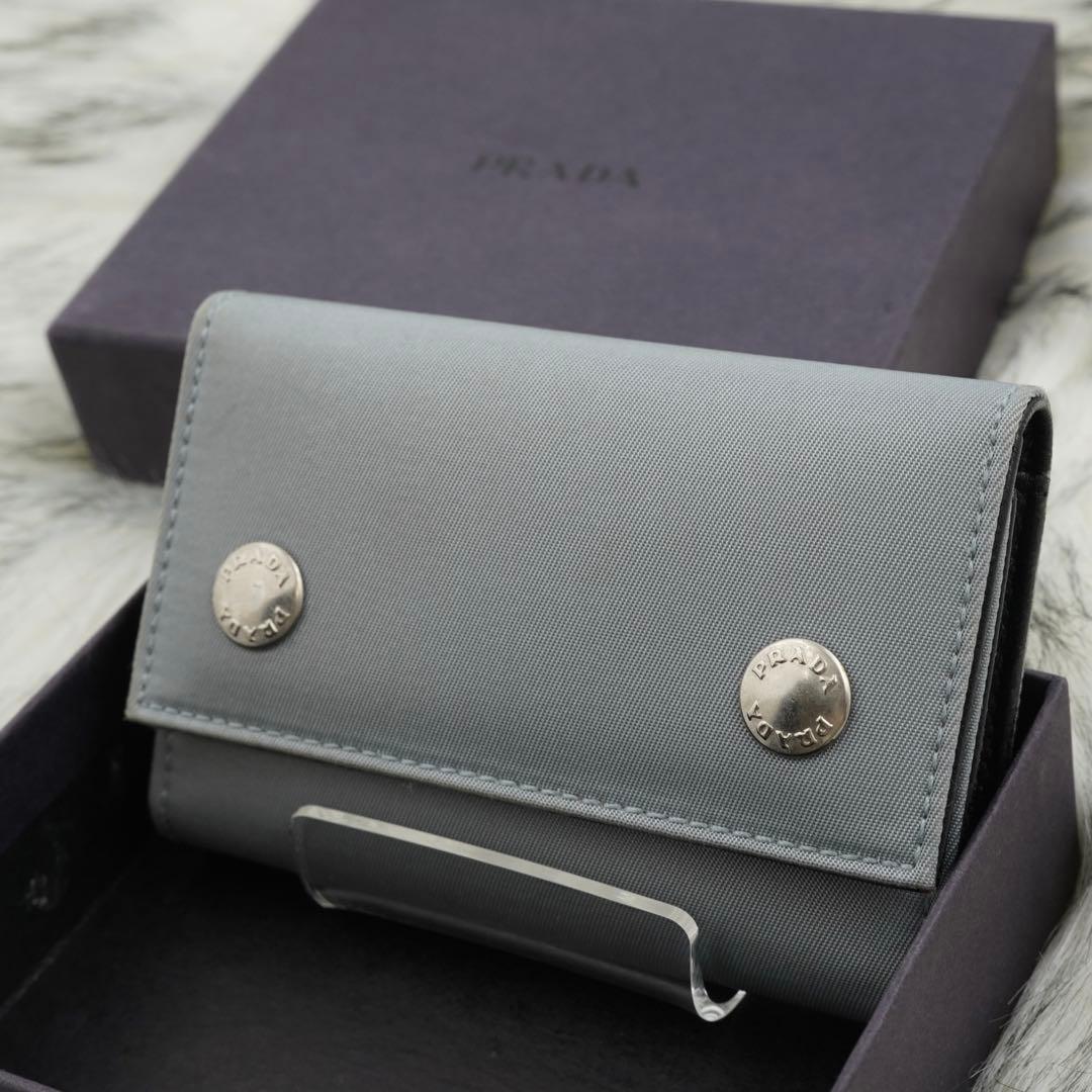 極美品　箱付き　PRADA プラダ　キーケース　ナイロン　ライトブルー　希少