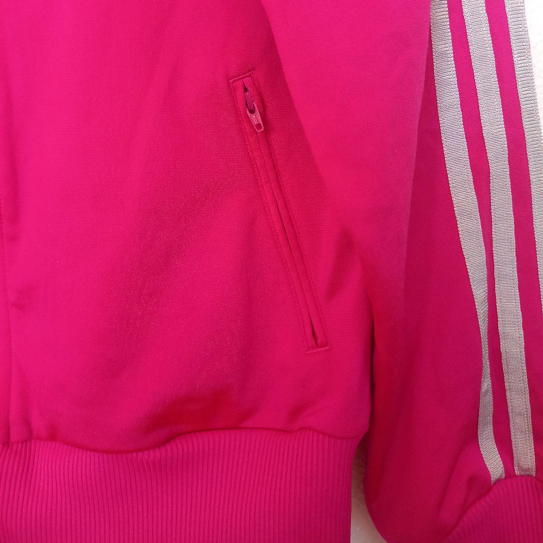 adidas ピンク ジップアップジャケット刺繍ロゴ　背面ロゴ　L
