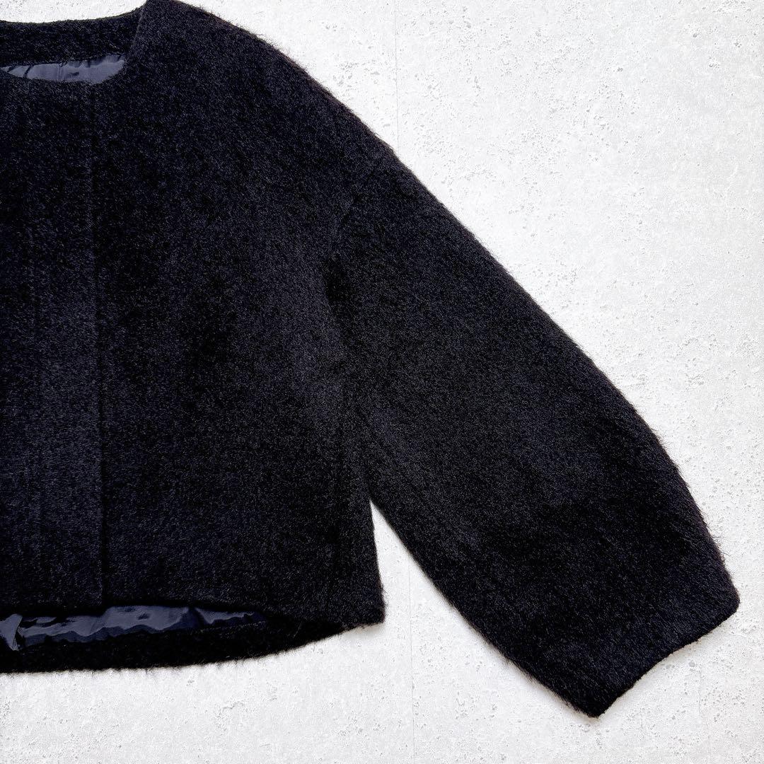 アルアバイル　モヘヤ混　シャギーノーカラージャケット　ショートコート