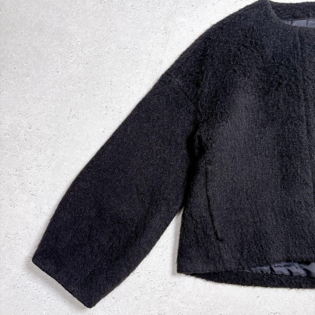 アルアバイル　モヘヤ混　シャギーノーカラージャケット　ショートコート