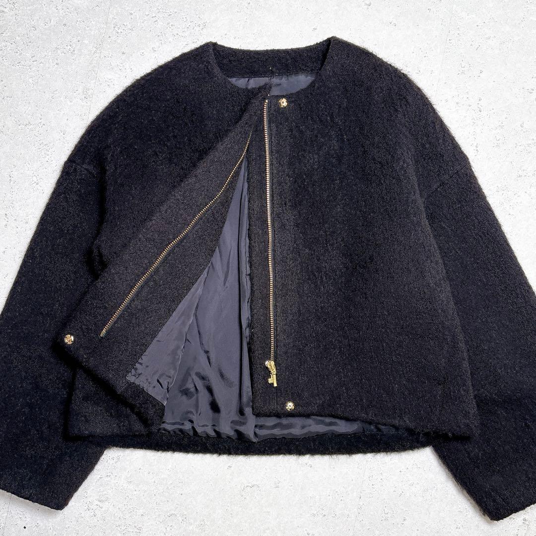 アルアバイル　モヘヤ混　シャギーノーカラージャケット　ショートコート