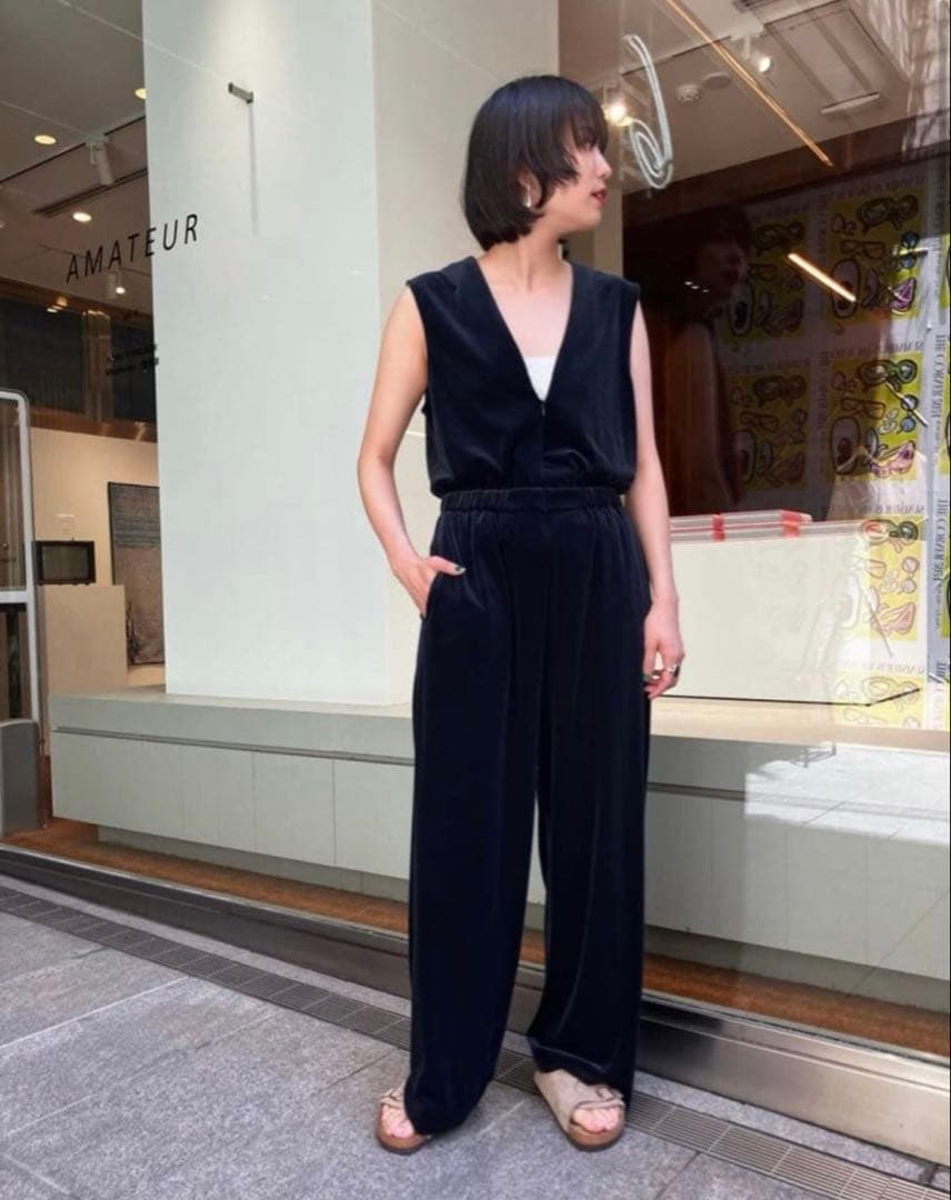 6 （ROKU） ベロア Vネック オールインワン