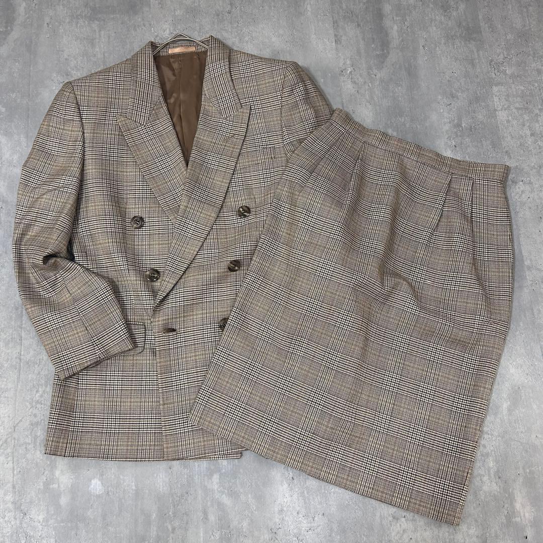 美品 バーバリーズ レディース ダブルスーツ スカート 上下 7号 シルク混