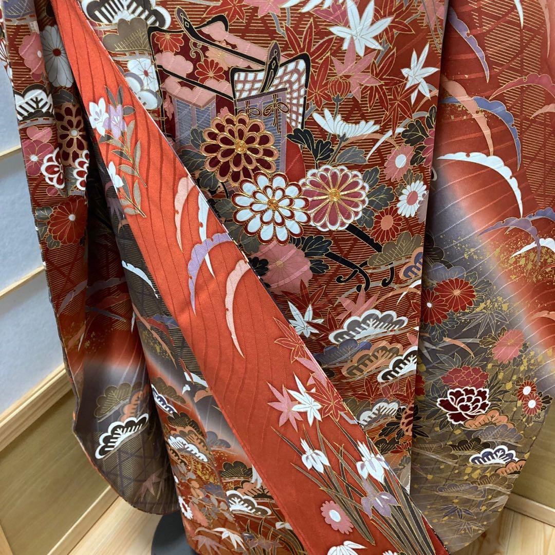 ルーム様［8457］振袖 美品 セット 御所車 刺繍 成人式 卒業式 正絹着物袷