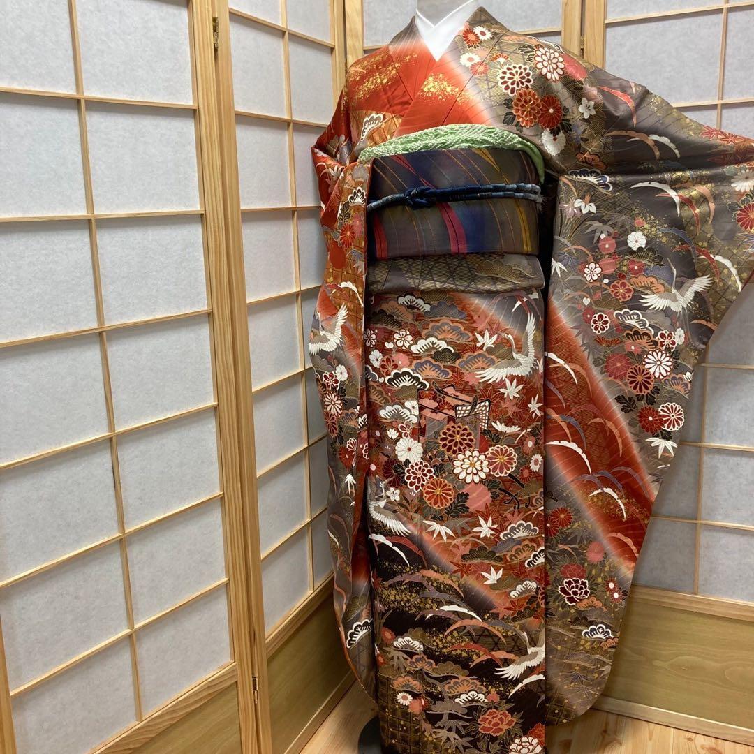 ルーム様［8457］振袖 美品 セット 御所車 刺繍 成人式 卒業式 正絹着物袷