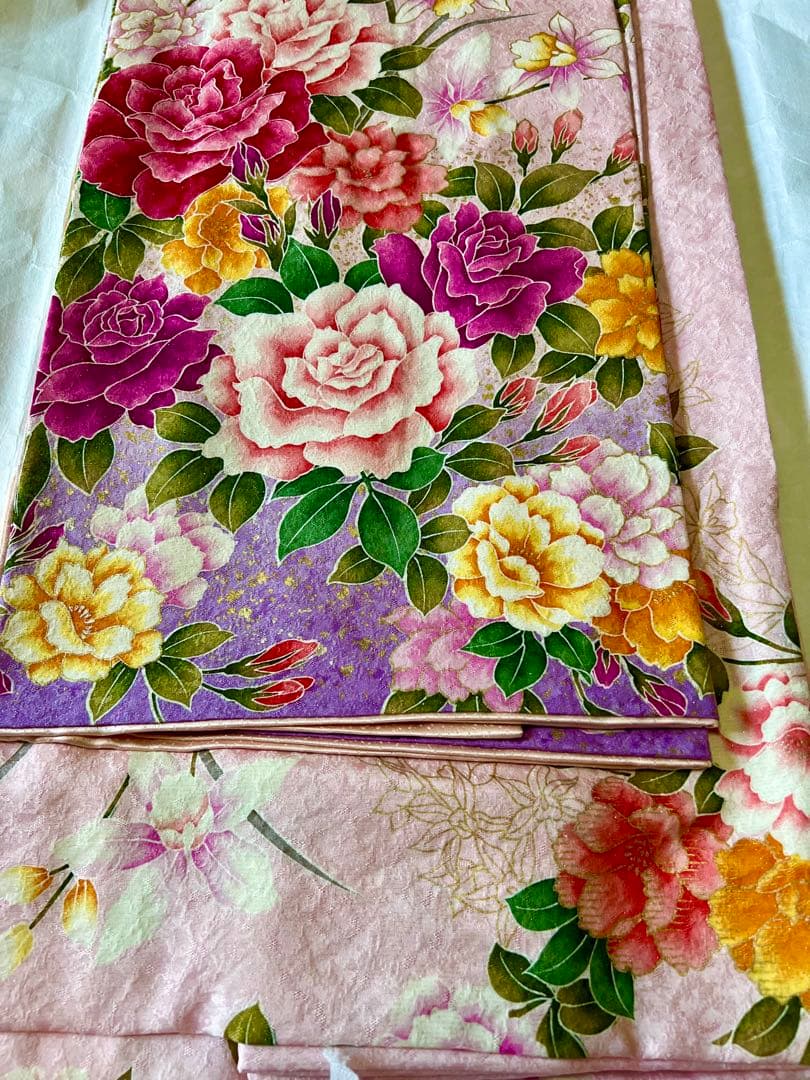 高級振袖 花柄　ピンク 紫　Sサイズ