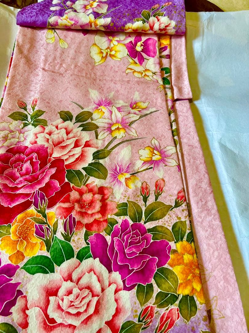 高級振袖 花柄　ピンク 紫　Sサイズ