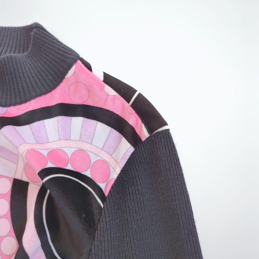 【美品】 レオナール ニット切替ベロアワンピース フラワーバスケット 42 XL