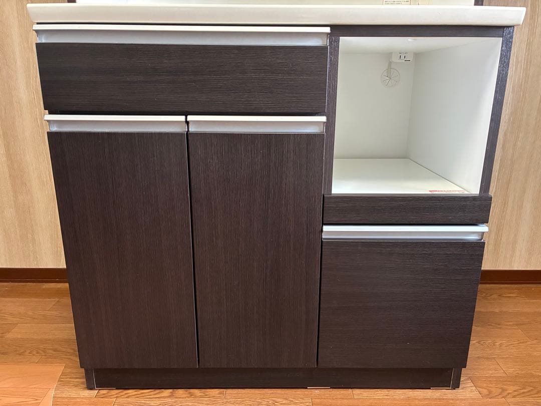 【期間限定】キッチンボード幅90cm ダークブラウン 食器棚 レンジボード収納付