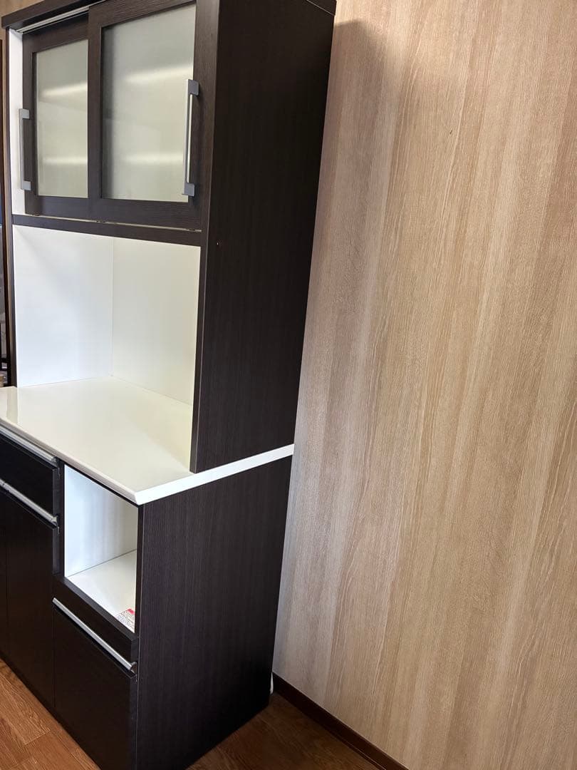 【期間限定】キッチンボード幅90cm ダークブラウン 食器棚 レンジボード収納付