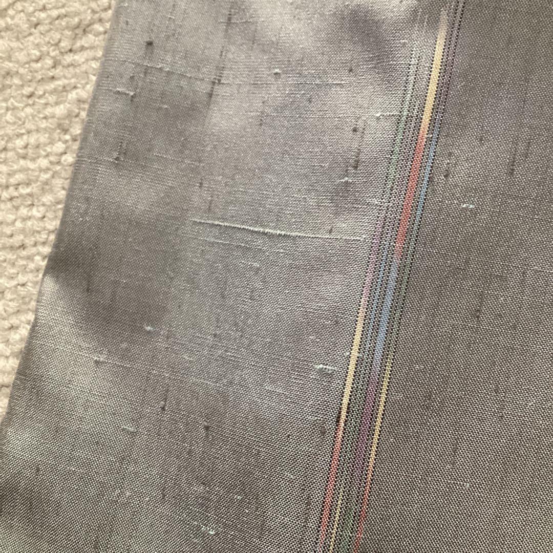 高級紬地　袷小紋　ブルーグレーからベージュへのグラデーション　高度な技術の縦筋