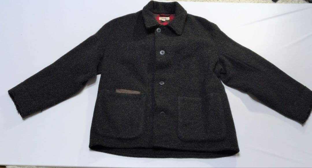 45rpm& レザー切替 切りっぱなし加工ウールコート 日本製　チャコールグレー