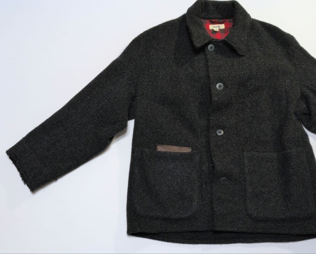 45rpm& レザー切替 切りっぱなし加工ウールコート 日本製　チャコールグレー