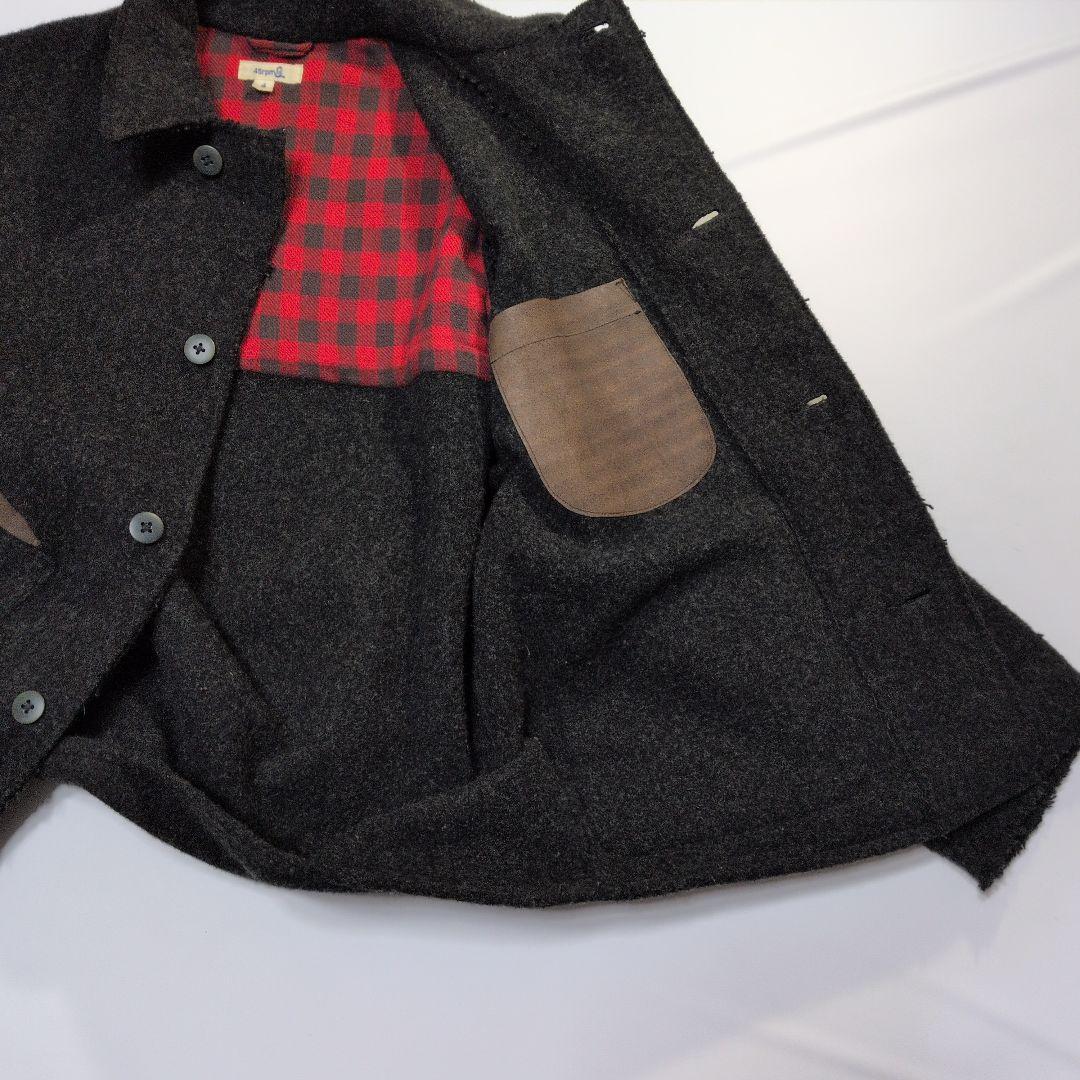 45rpm& レザー切替 切りっぱなし加工ウールコート 日本製　チャコールグレー