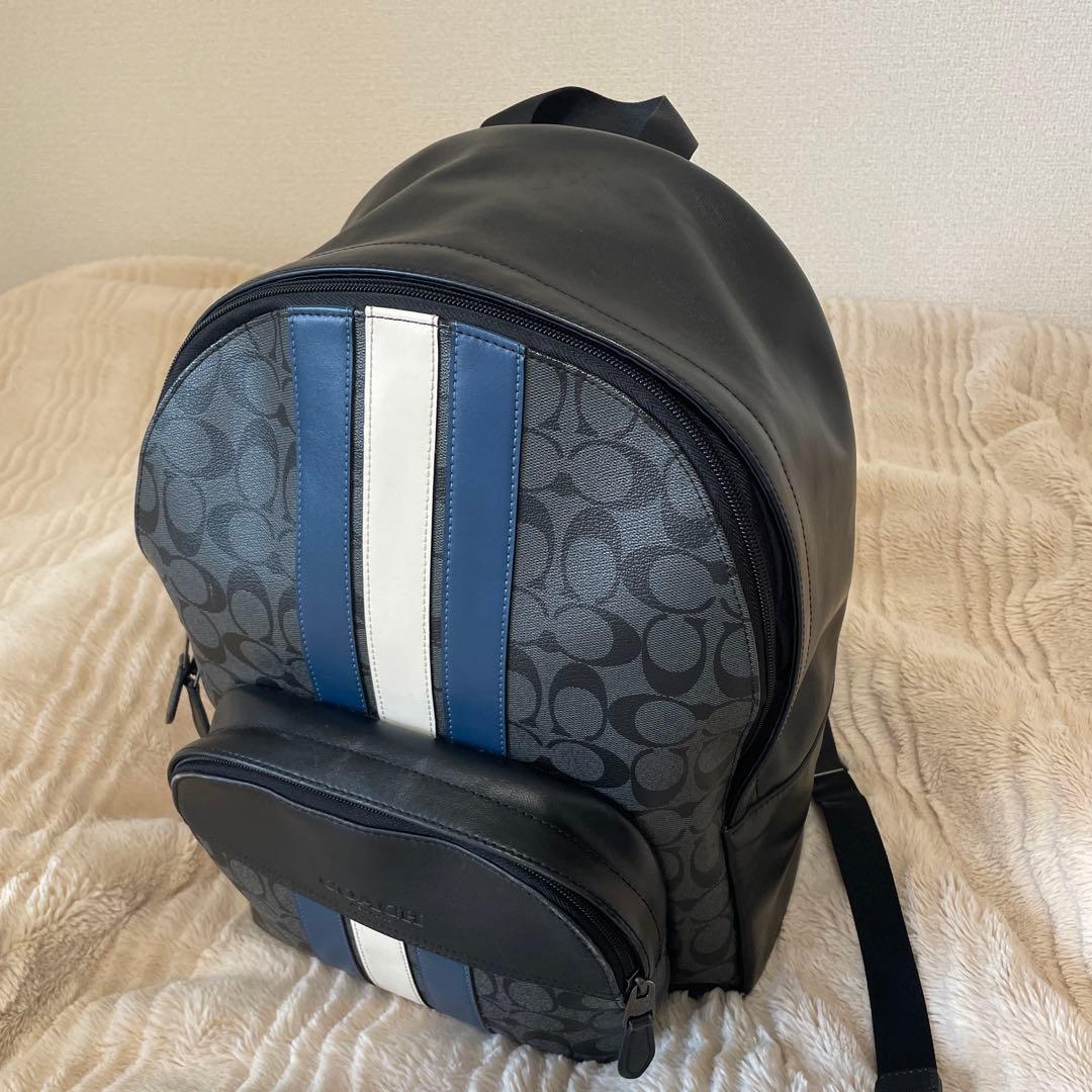 COACH ストライプバックパック リュック ブラック