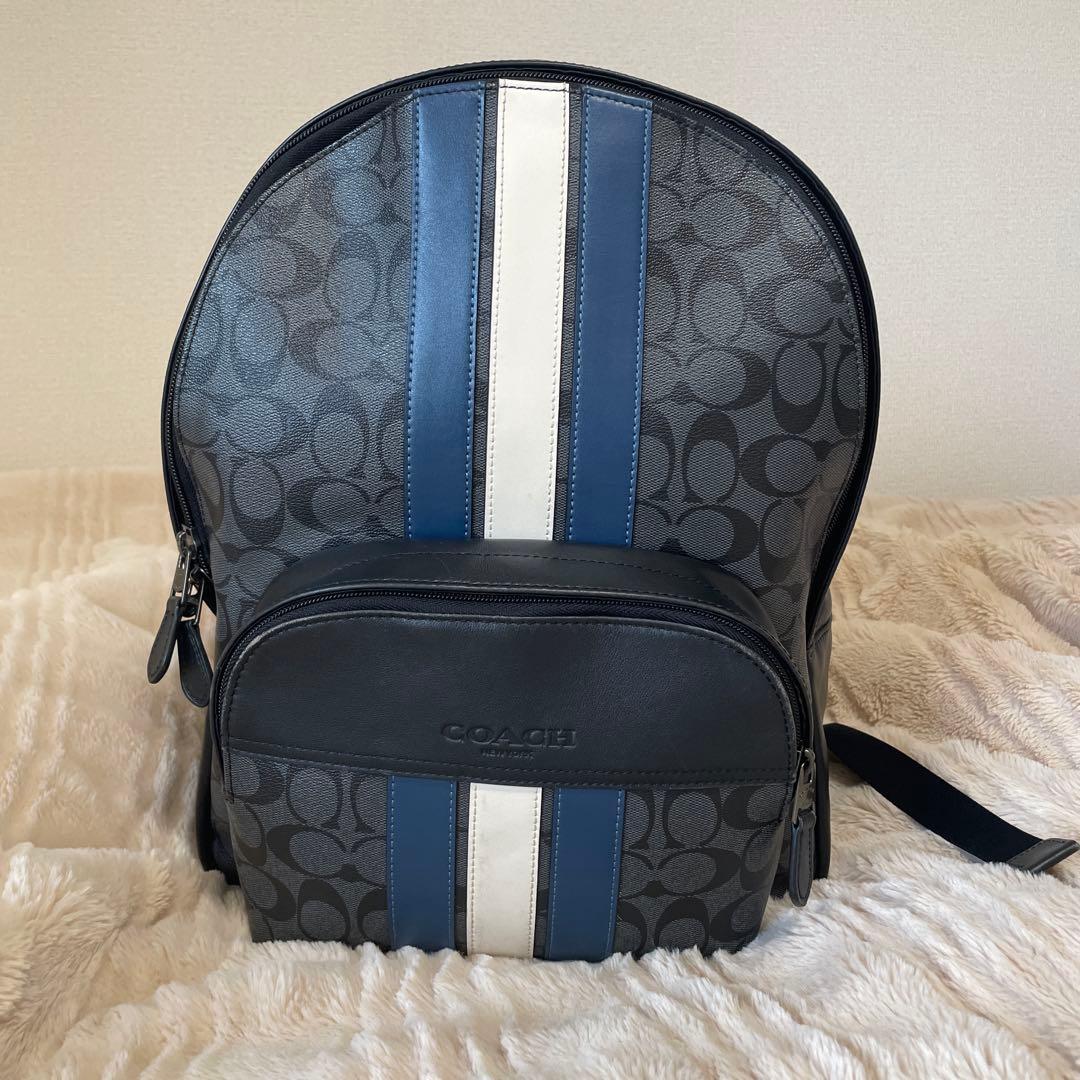 COACH ストライプバックパック リュック ブラック
