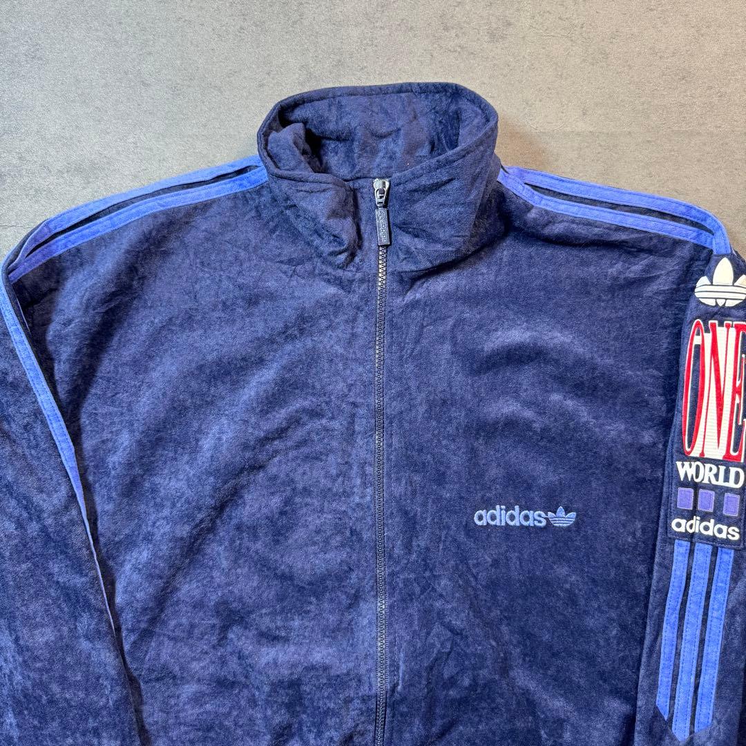 80s adidas ベロアトラックジャケット アディダス ジャージネイビー古着