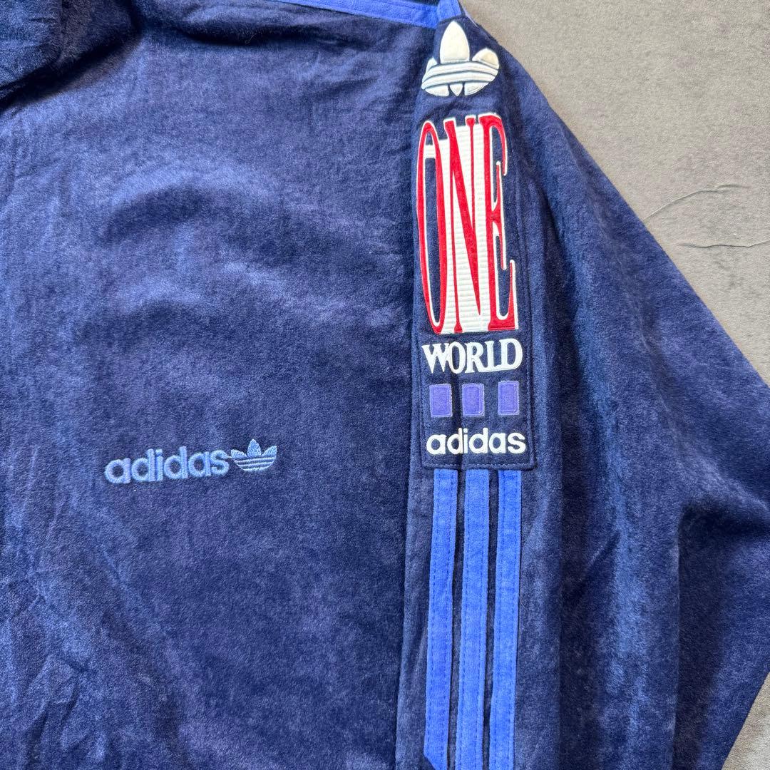 80s adidas ベロアトラックジャケット アディダス ジャージネイビー古着