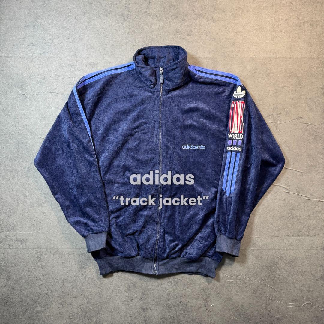 80s adidas ベロアトラックジャケット アディダス ジャージネイビー古着