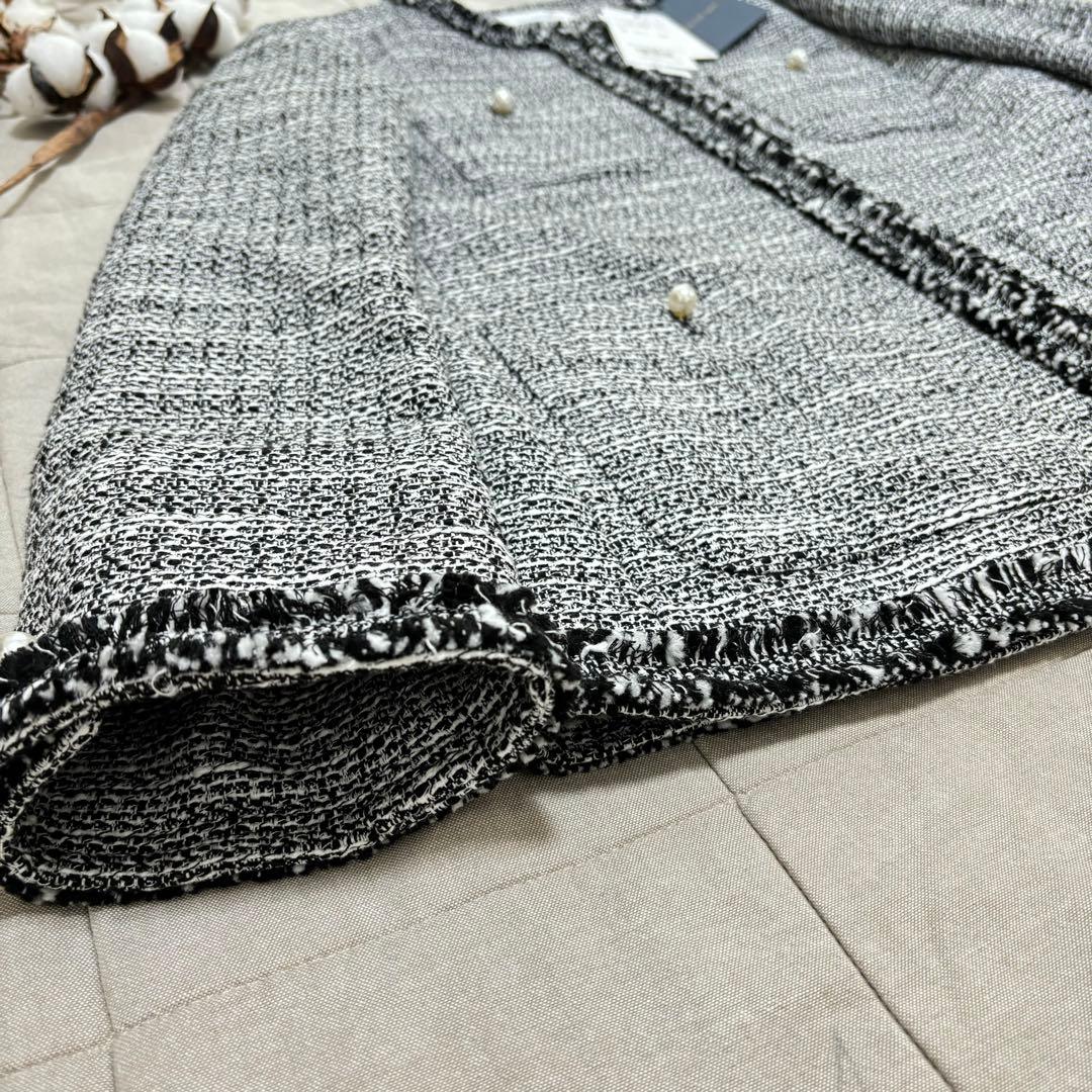 タグ付き！オペークドットクリップ コットンツイード ミドルジャケット M パール