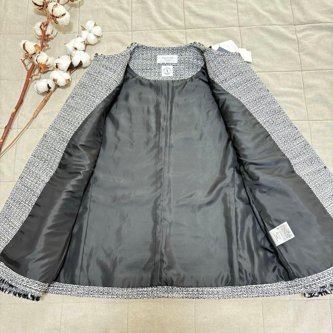 タグ付き！オペークドットクリップ コットンツイード ミドルジャケット M パール