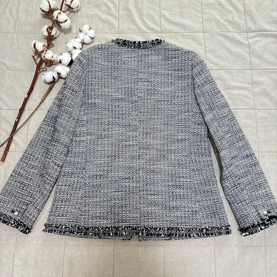タグ付き！オペークドットクリップ コットンツイード ミドルジャケット M パール
