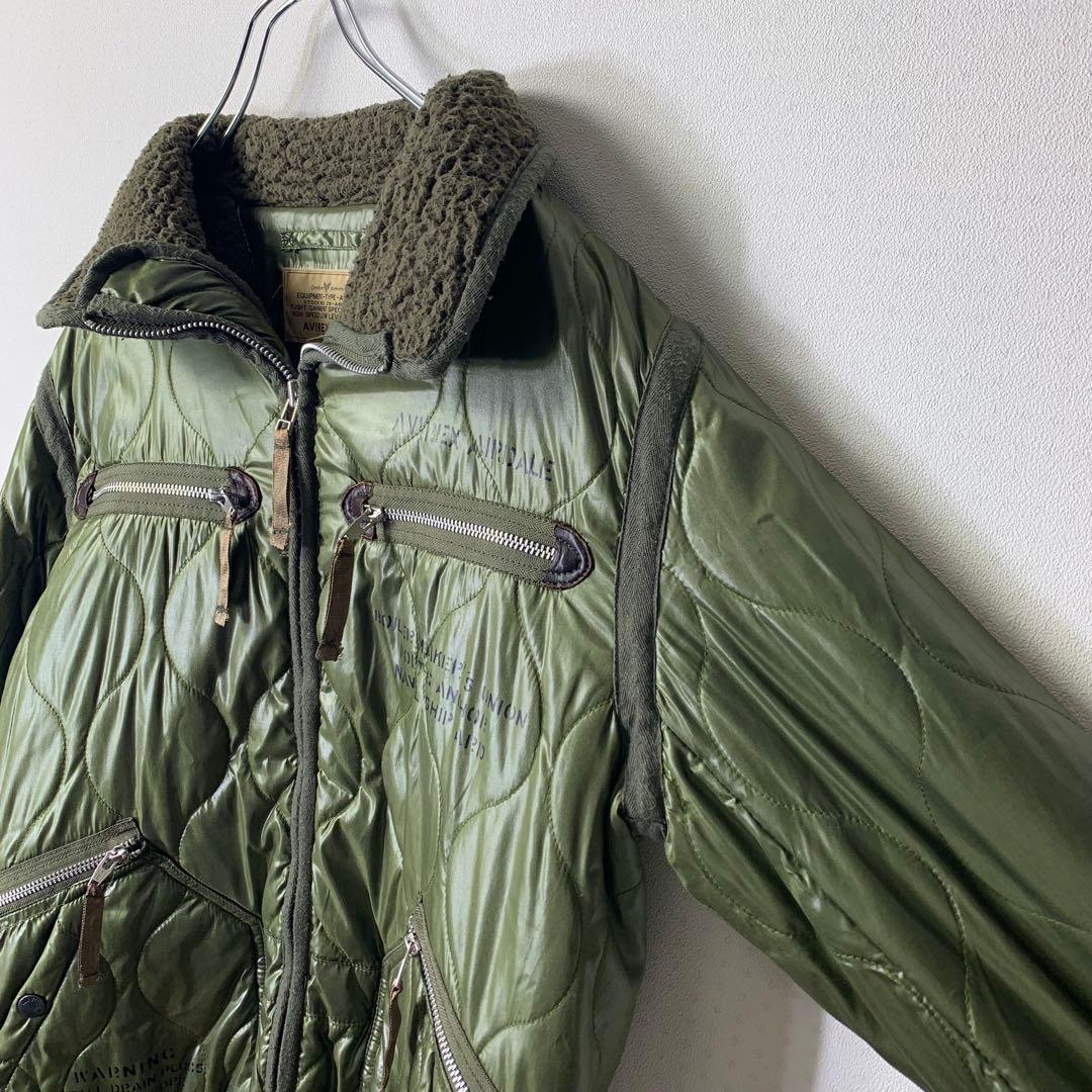 avirex キルティングフライトジャケット L カーキ 中綿 ボア ジップ